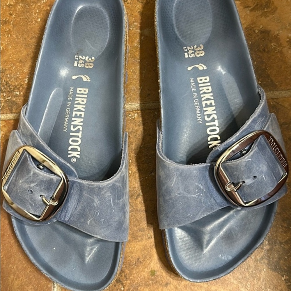 Birkenstock Slate Blue Buckle Slides